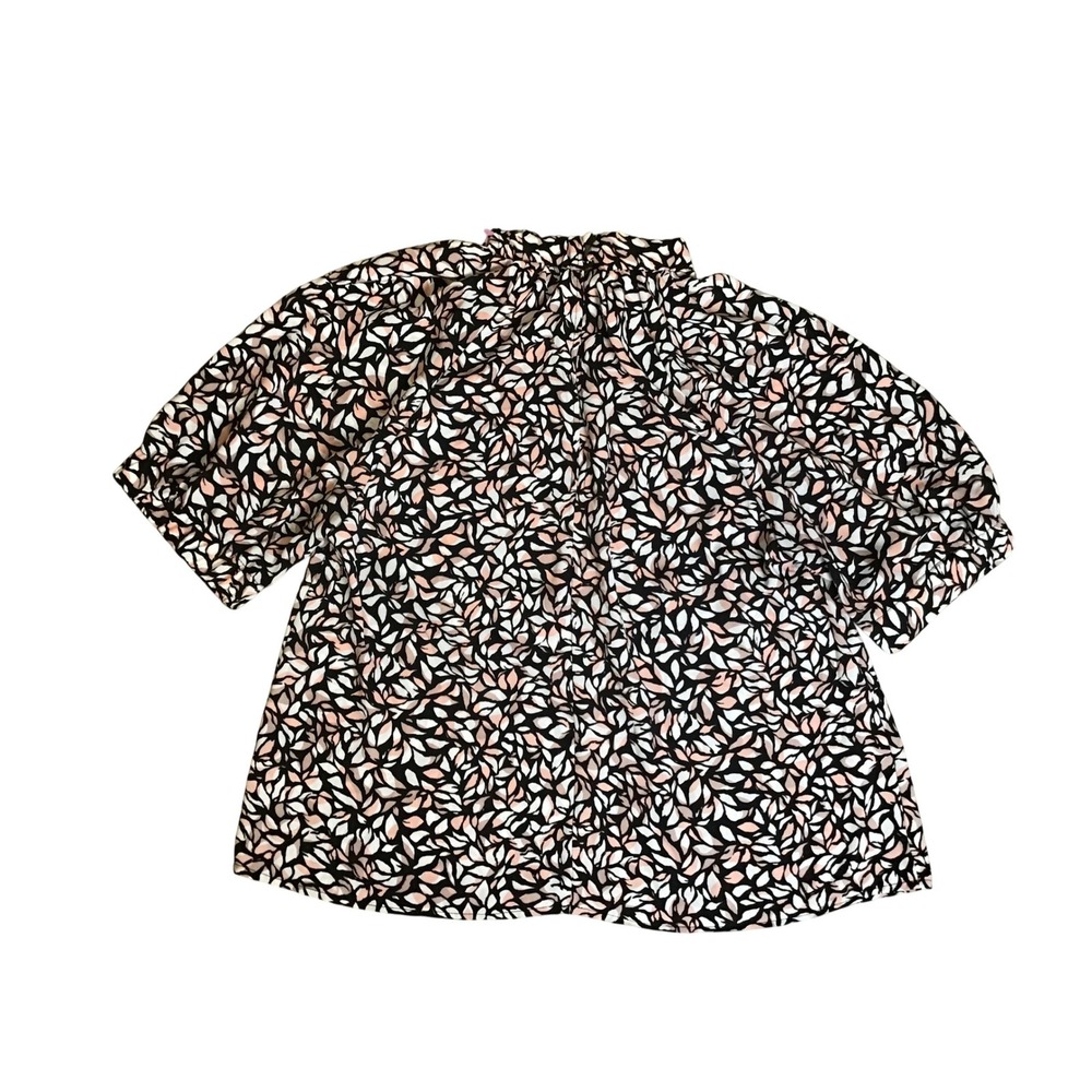 Evereve Women's‎ Pink Black Penny Mock Neck Short Puff Sleeve Top Size M NWOT - Picture 3 of 5